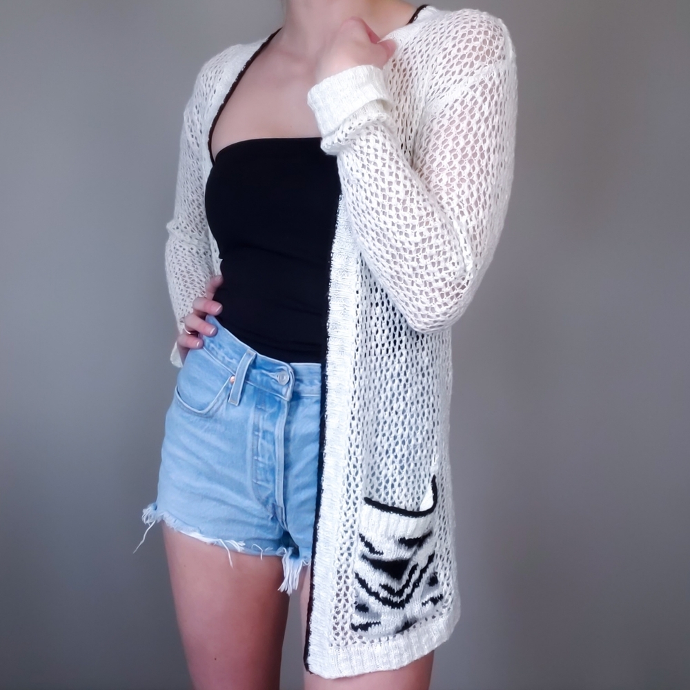 Emp Pre Knit Cardigan with Tribal Print Off-White